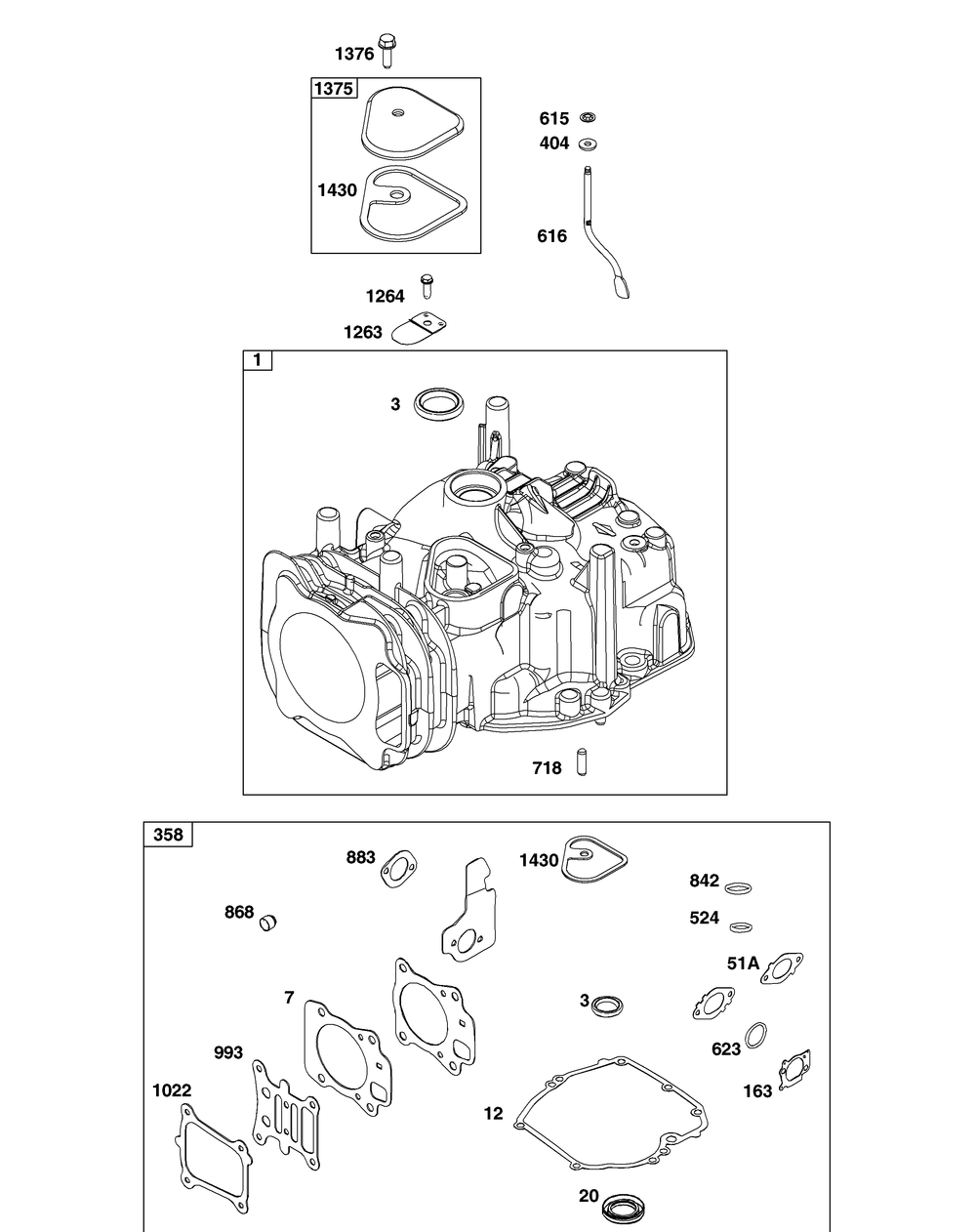 Cylinder Group Diagram and Parts List for 14B932-1653-H5 100000 - 19Z999 Briggs and Stratton Engine